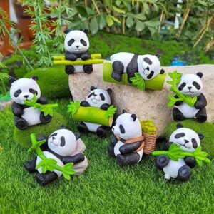 Miniature Panda And Bamboo Figurines