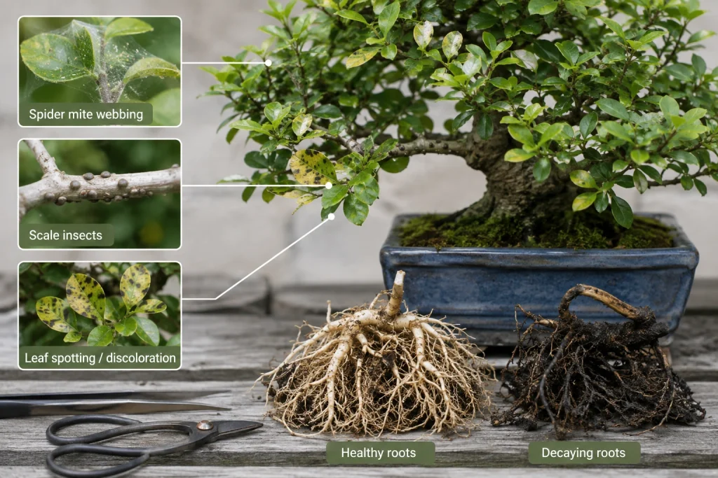 Common bonsai pest and disease warning signs to prevent infestations