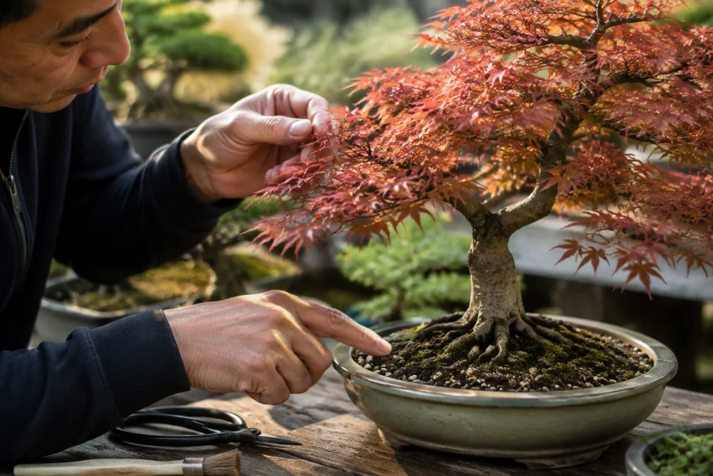 bonsai leaves turning red inspection for watering pests disease and tree stress