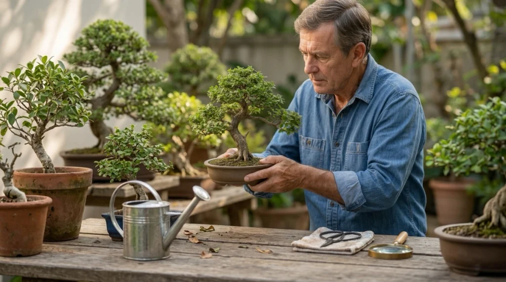 Bonsai owner separating a new tree from the collection to avoid common quarantine mistakes