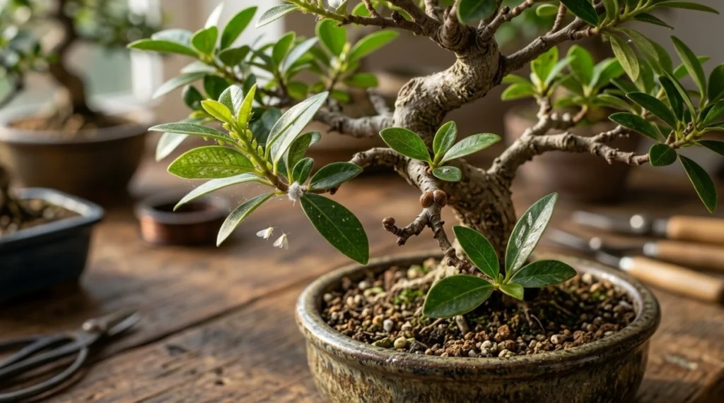 Bonsai leaves showing aphids, mites, mealybugs, scale, whiteflies and thrips