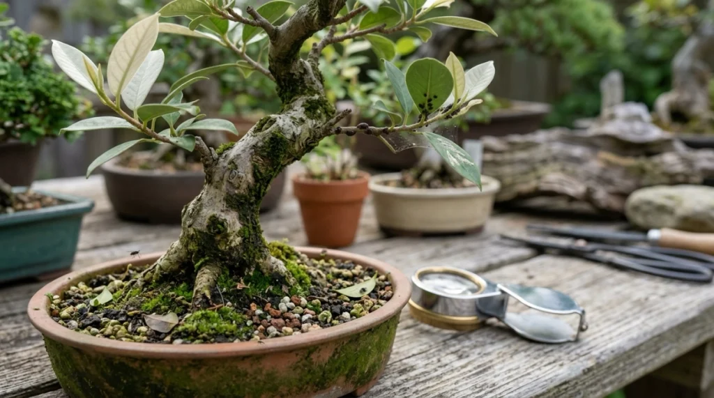 Tiny black bugs on bonsai shown as gnats, aphids, thrips, mites, springtails, and scale